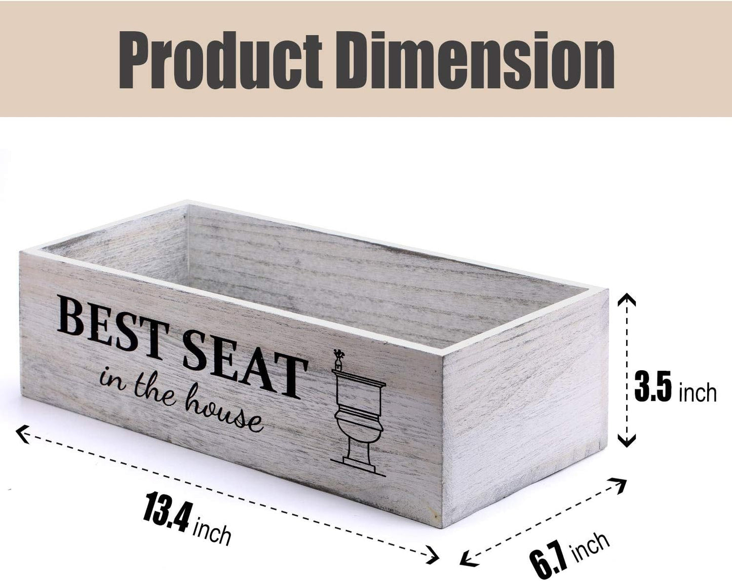 Rustic Whitewashed Bathroom Box – Double-Sided Sign Toilet Tank Basket