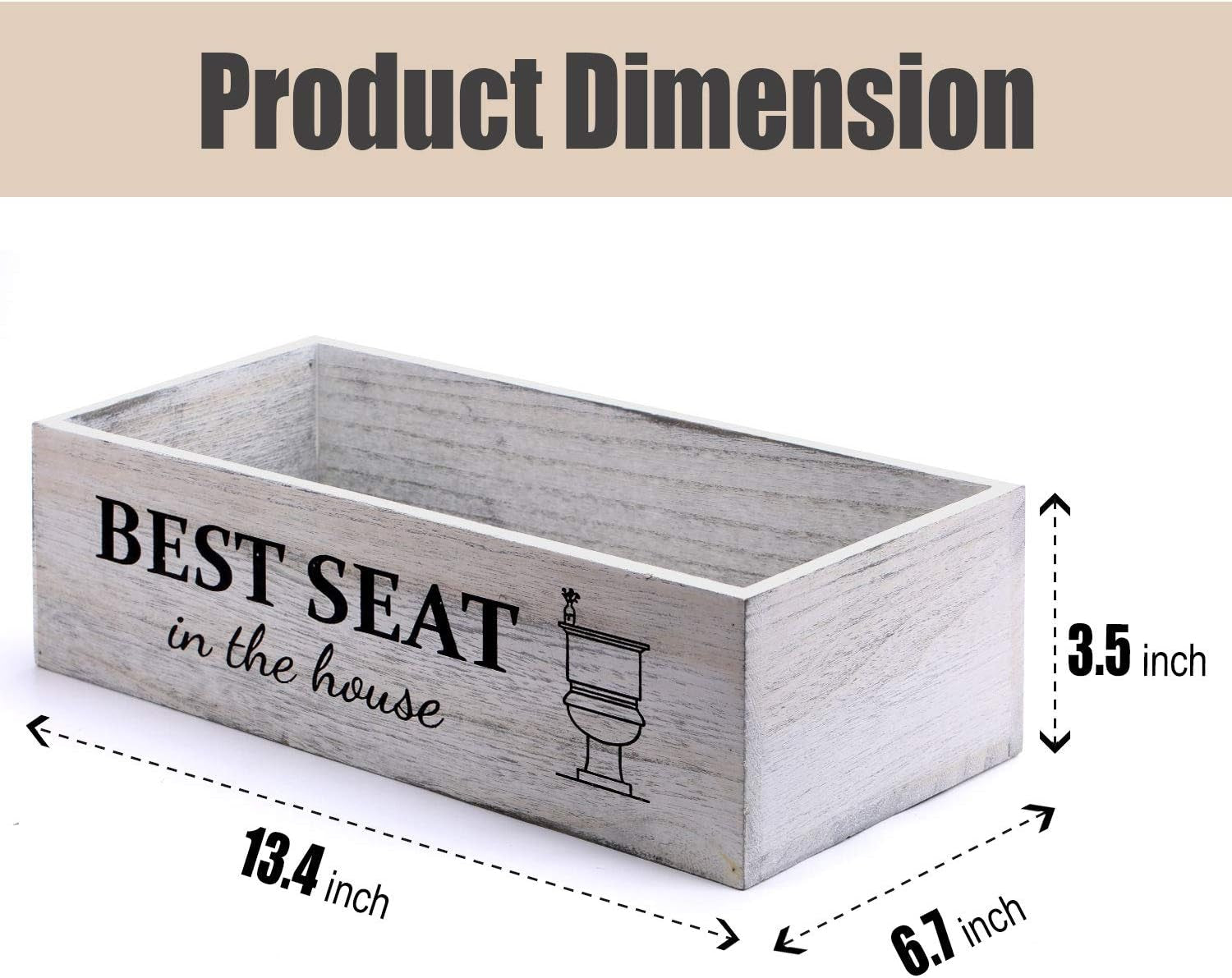 Rustic Whitewashed Bathroom Box – Double-Sided Sign Toilet Tank Basket