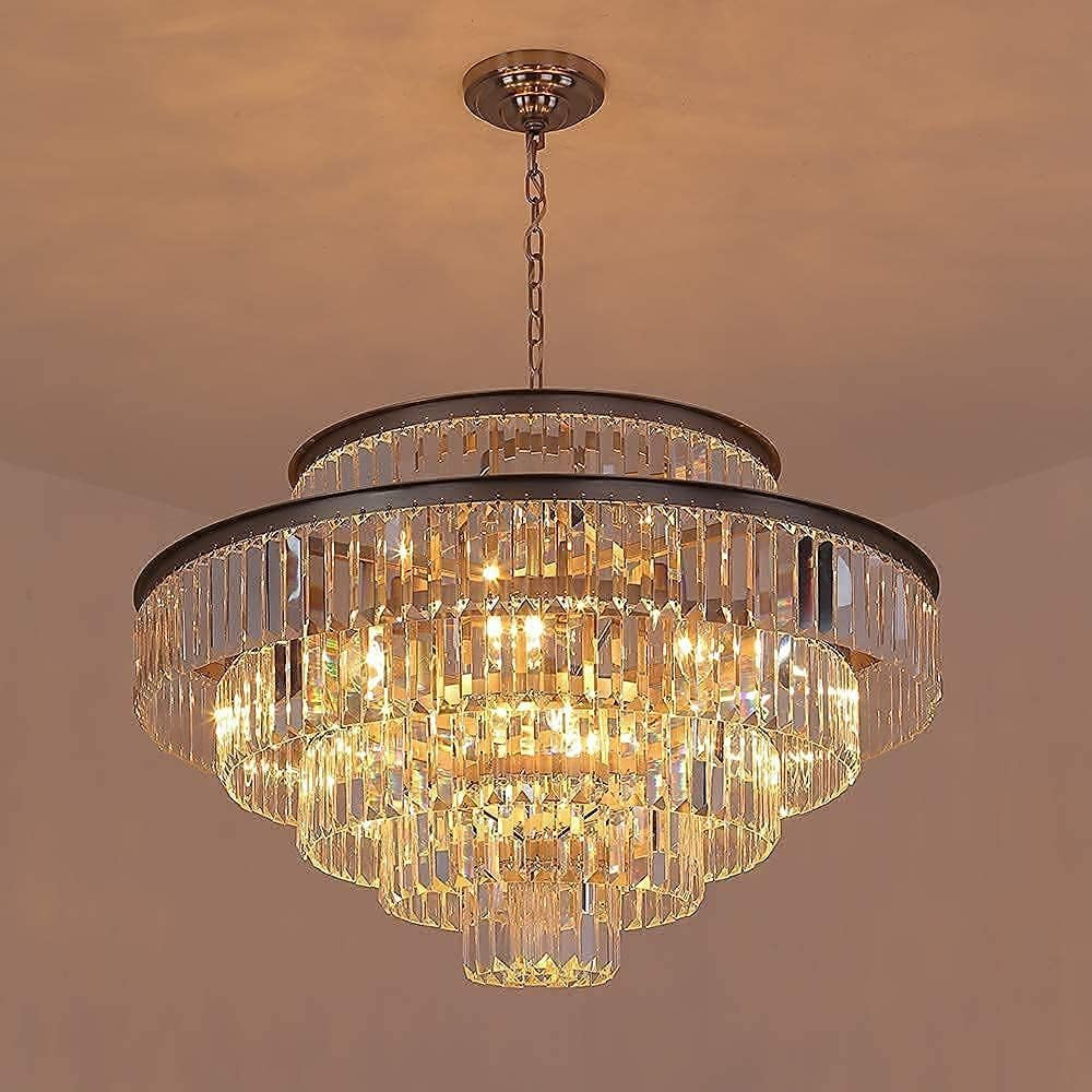 Elegant 7-Tier Crystal Chandelier, 17-Light Nickel Finish