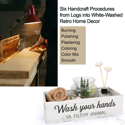 Rustic Whitewashed Bathroom Box – Double-Sided Sign Toilet Tank Basket