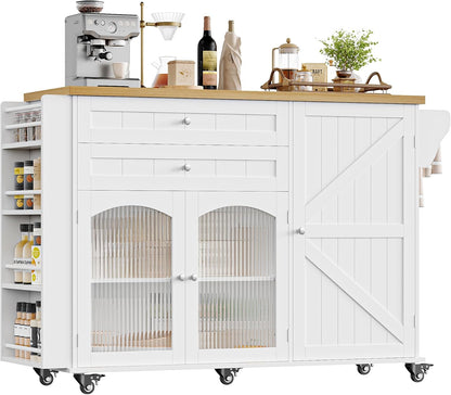 Elevate Your Kitchen Experience with the Stylish and Functional Rolling Kitchen Island - Complete with Storage, Wood Drop Leaf Countertop, and Convenient Wheels