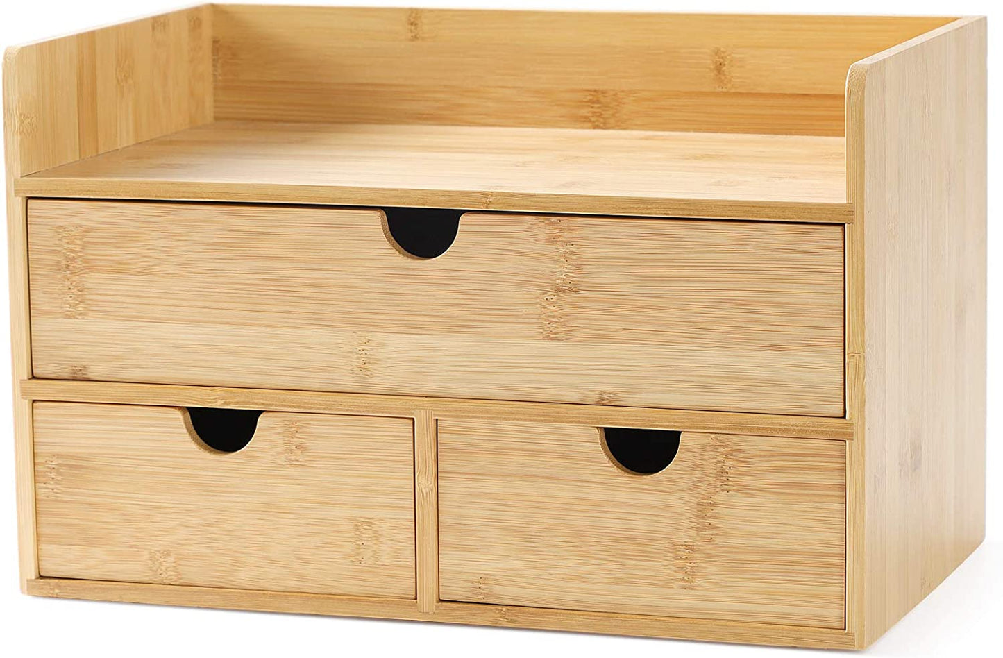 Bamboo Desk Drawer Organizer - Elegant Desktop Storage with 3 Drawers for Office, Home, and Vanity Supplies, No Assembly Needed
