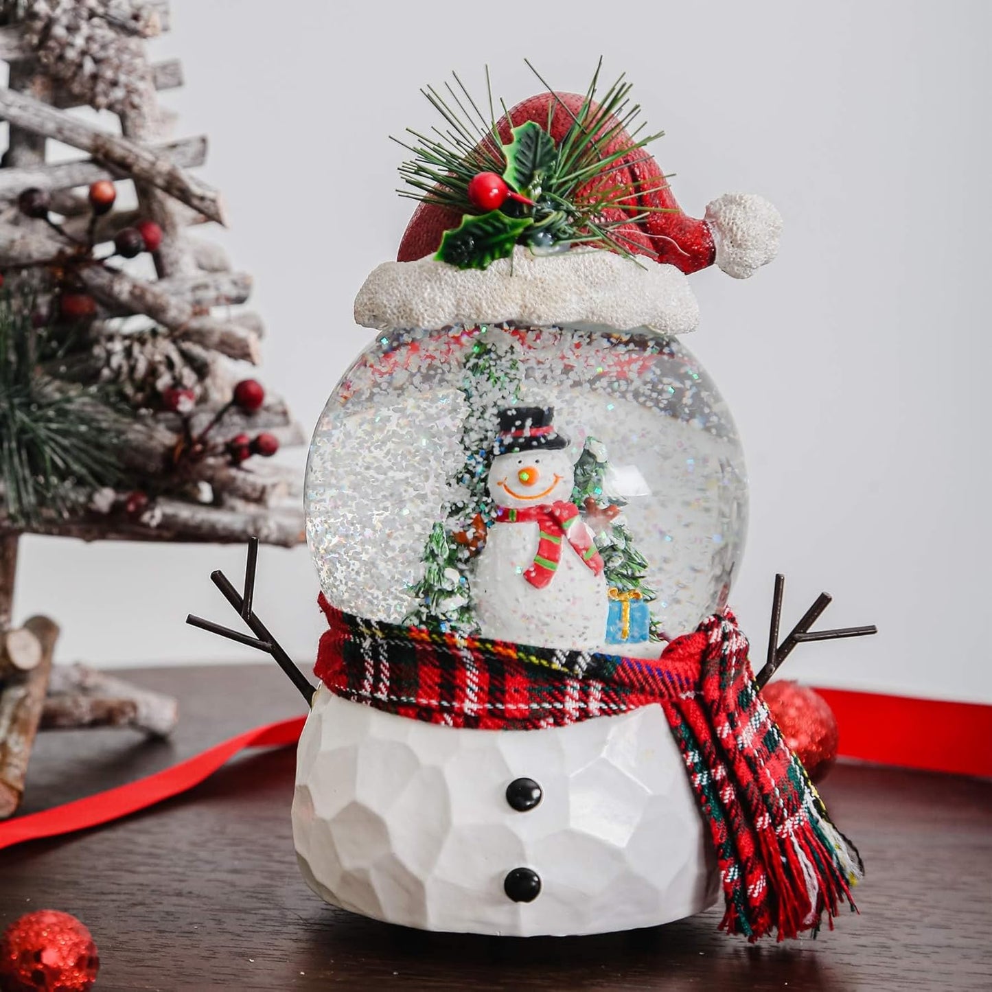 Musical Snow Globe with Glitter Snowman Ornament - Featuring "We Wish You a Merry Christmas