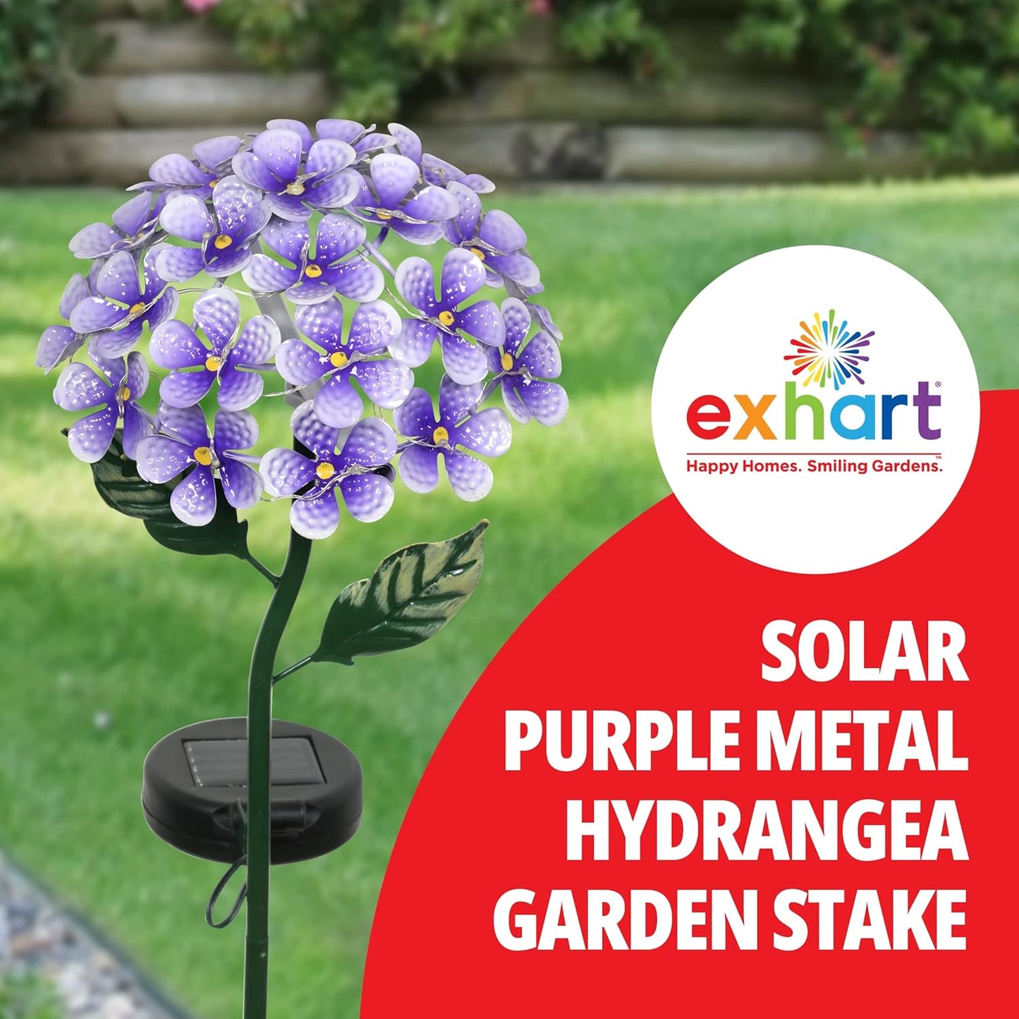 Hydrangea Flower Garden Stake Solar Lights with 26 LEDs, Metal Outdoor Accent in Purple, 7 x 21.5 Inches