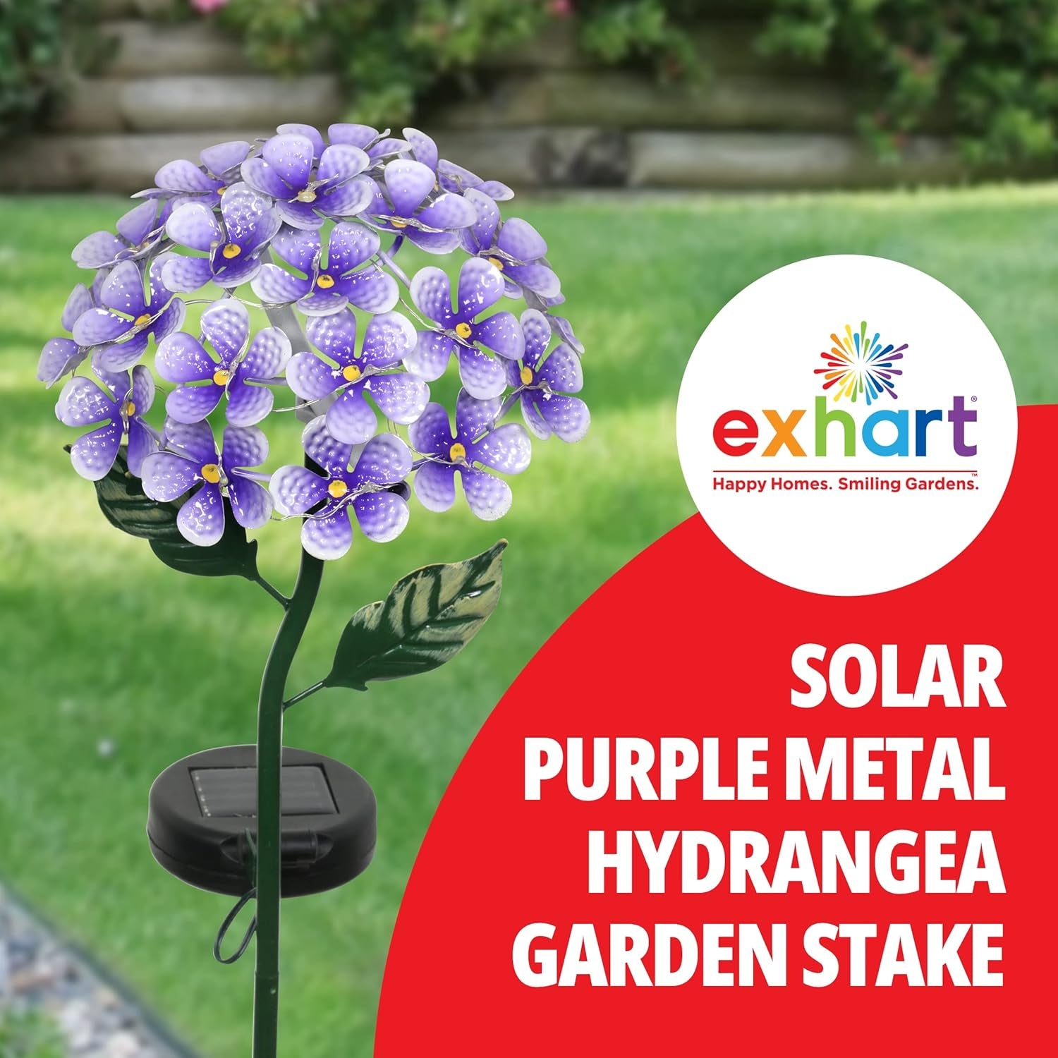 Hydrangea Flower Garden Stake Solar Lights with 26 LEDs, Metal Outdoor Accent in Purple, 7 x 21.5 Inches