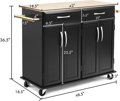 Kitchen Island Cart with Storage, Drawers, and Butcher Block Table
