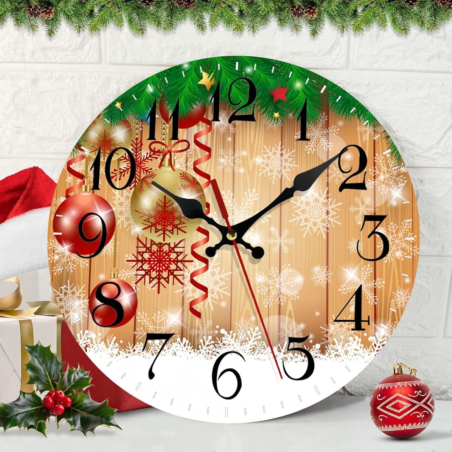 Silent Non-Ticking Christmas Wall Clock, 12-Inch