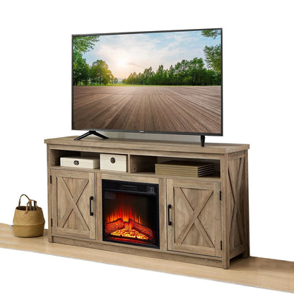 Farmhouse TV Stand with Electric Fireplace – Fits 65" TVs