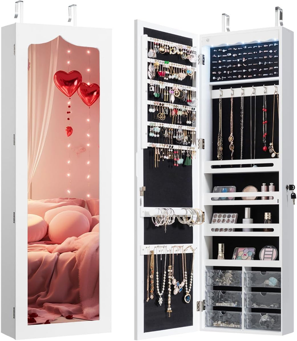 Full-Length Mirror Jewelry Organizer with Drawers & Lights