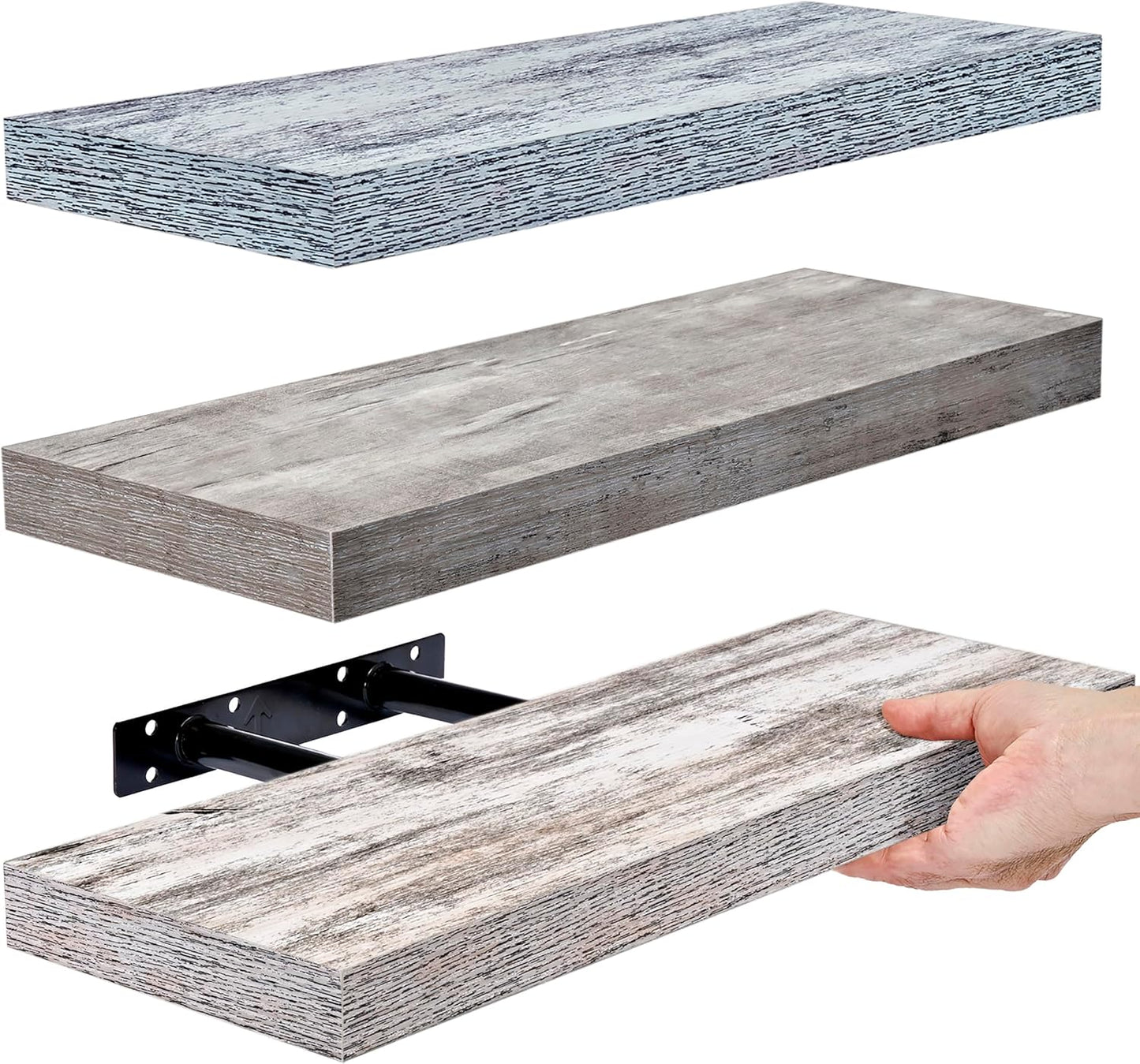 Rustic Floating Shelves for Wall – Set of 3, 16 Inch Wood Shelf for Bathroom, Bedroom, Living Room, Kitchen & Office Decor