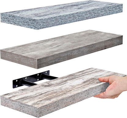 Rustic Floating Shelves for Wall – Set of 3, 16 Inch Wood Shelf for Bathroom, Bedroom, Living Room, Kitchen & Office Decor