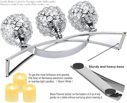 Elegant Silver Crystal 3-Arm Candle Holders - Unique Bling Tea Light Centerpiece
