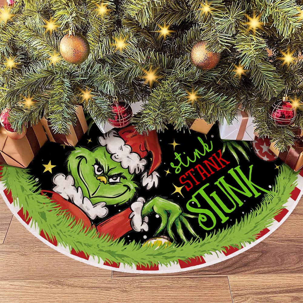 Grinch-Themed Christmas Tree Skirt for Holiday Celebrations - 48 Inch 