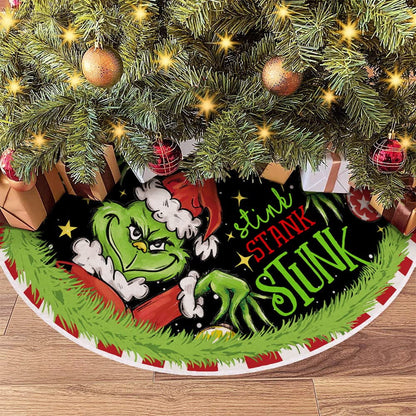 Grinch-Themed Christmas Tree Skirt for Holiday Celebrations - 48 Inch 
