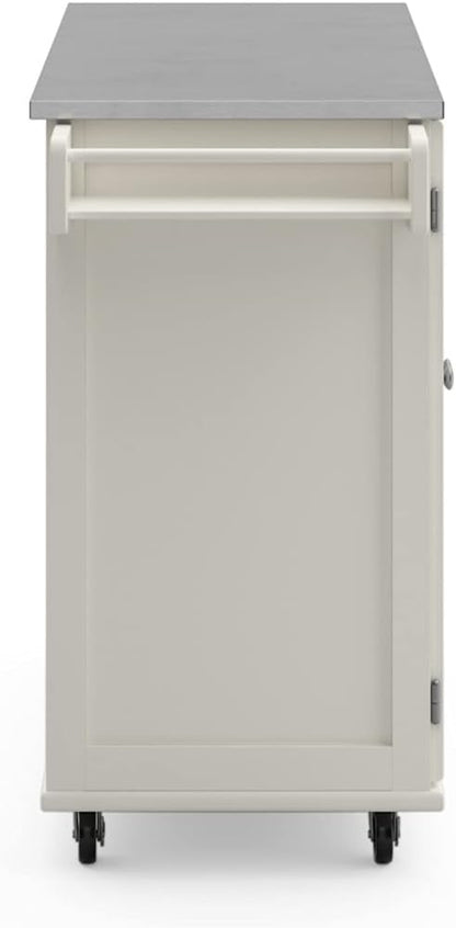 Dolly Madison 54-Inch Rolling Mobile Kitchen Island with Storage and Towel Rack in Off White