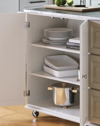 Dolly Madison 54-Inch Rolling Mobile Kitchen Island with Storage and Towel Rack in Off White