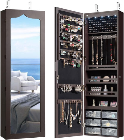 Full-Length Mirror Jewelry Organizer with Drawers & Lights
