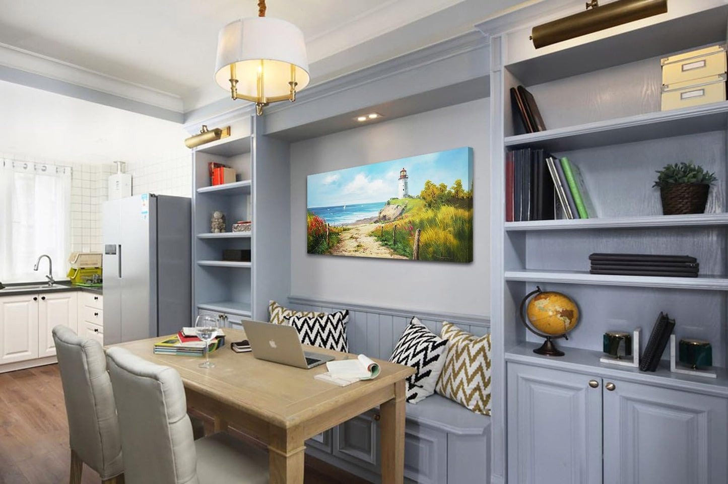 Ocean Coastal Beach Canvas Wall Art Living Room Painting Seascape Lighthouse ...