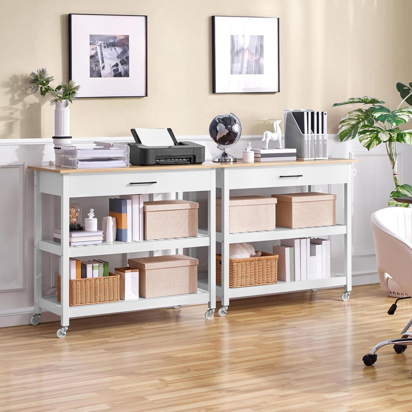 Kitchen Island Cart with 3-Tier Storage and Wheels