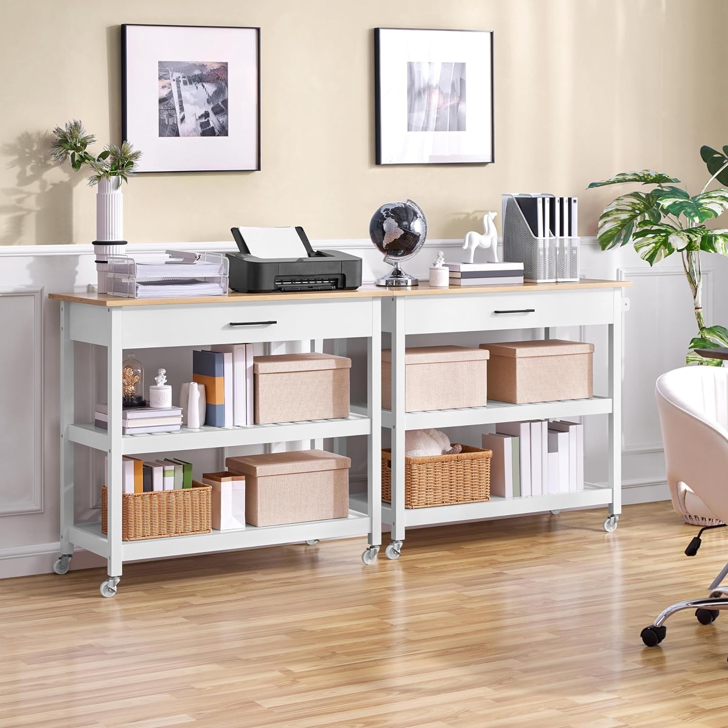 Kitchen Island Cart with 3-Tier Storage and Wheels