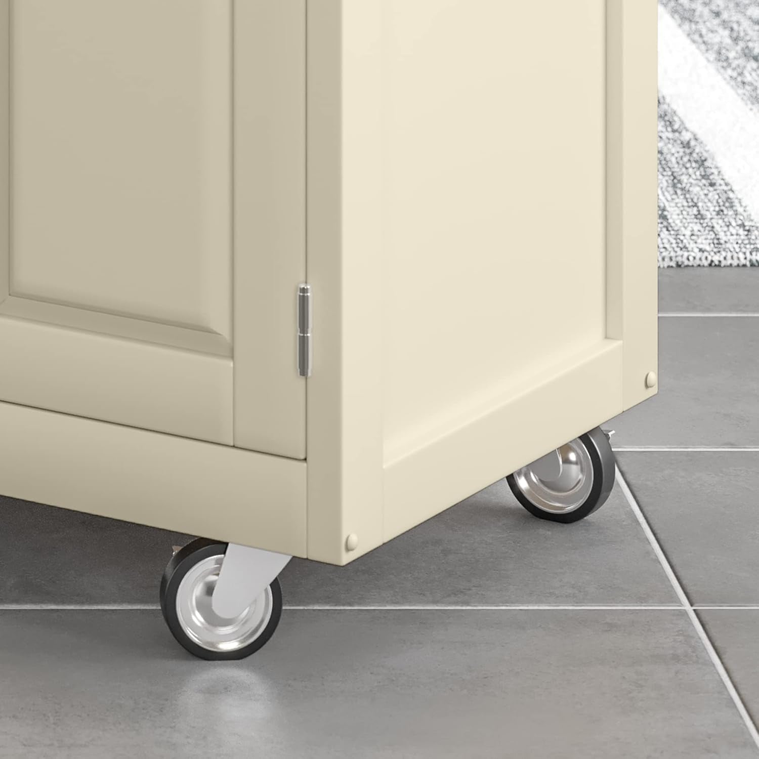 Home Styles Mobile Create-A-Cart Kitchen Cart with Black Granite Top and Four-Door Cabinet in White Finish, Featuring Adjustable Shelving