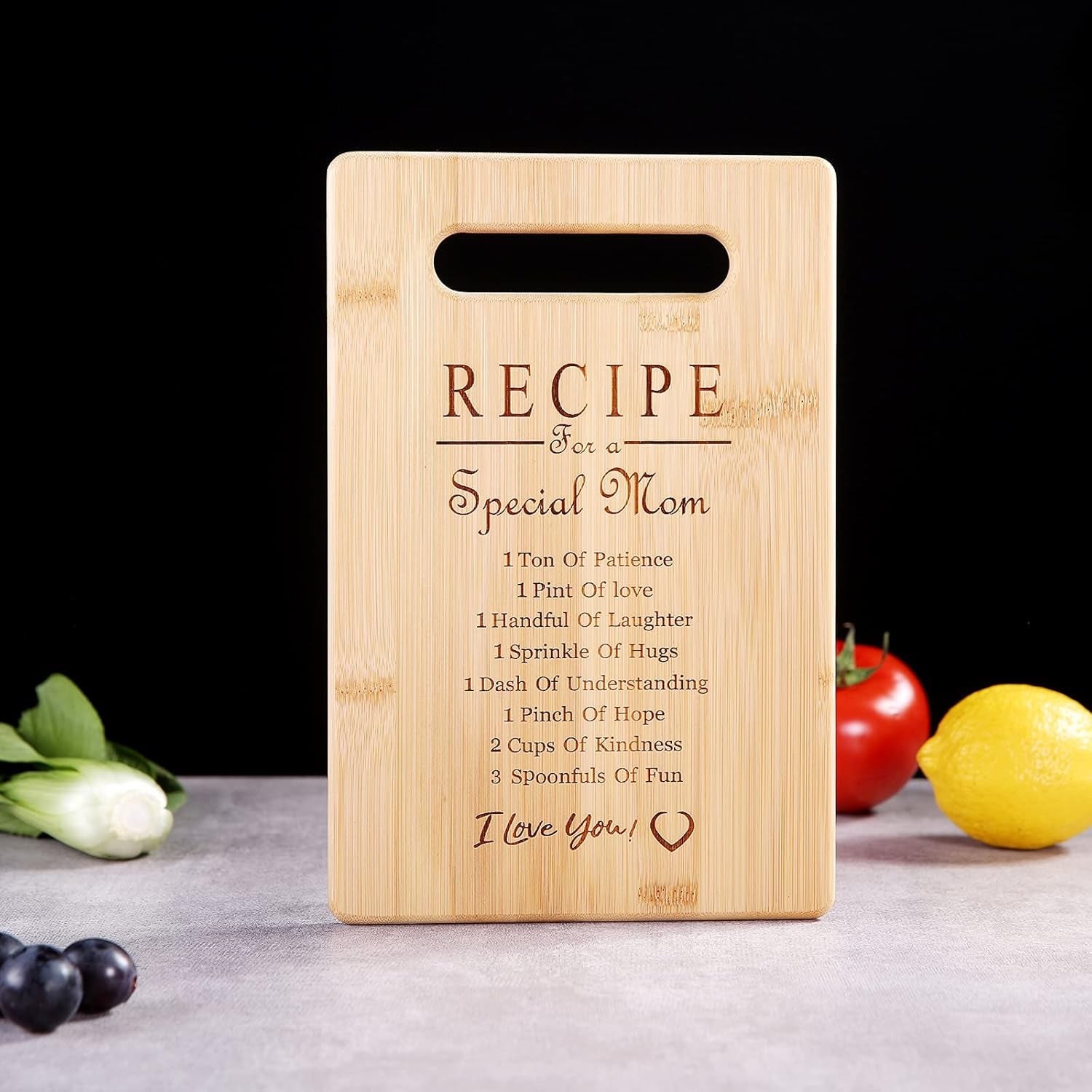 Custom Engraved Bamboo Cutting Board for Mother's Day and Birthdays - Thoughtful Recipe Design for Moms