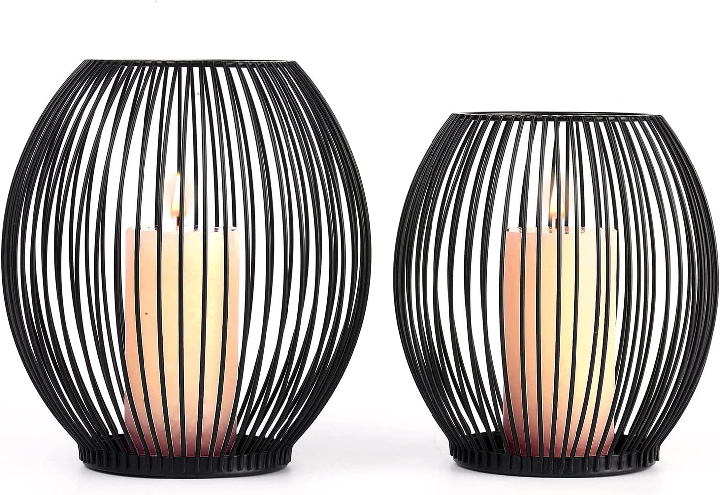 Outdoor Decorative Candle Holder Set - Black Wire Hurricane Holders for Pillar Candles - Elegant Centerpiece Accents