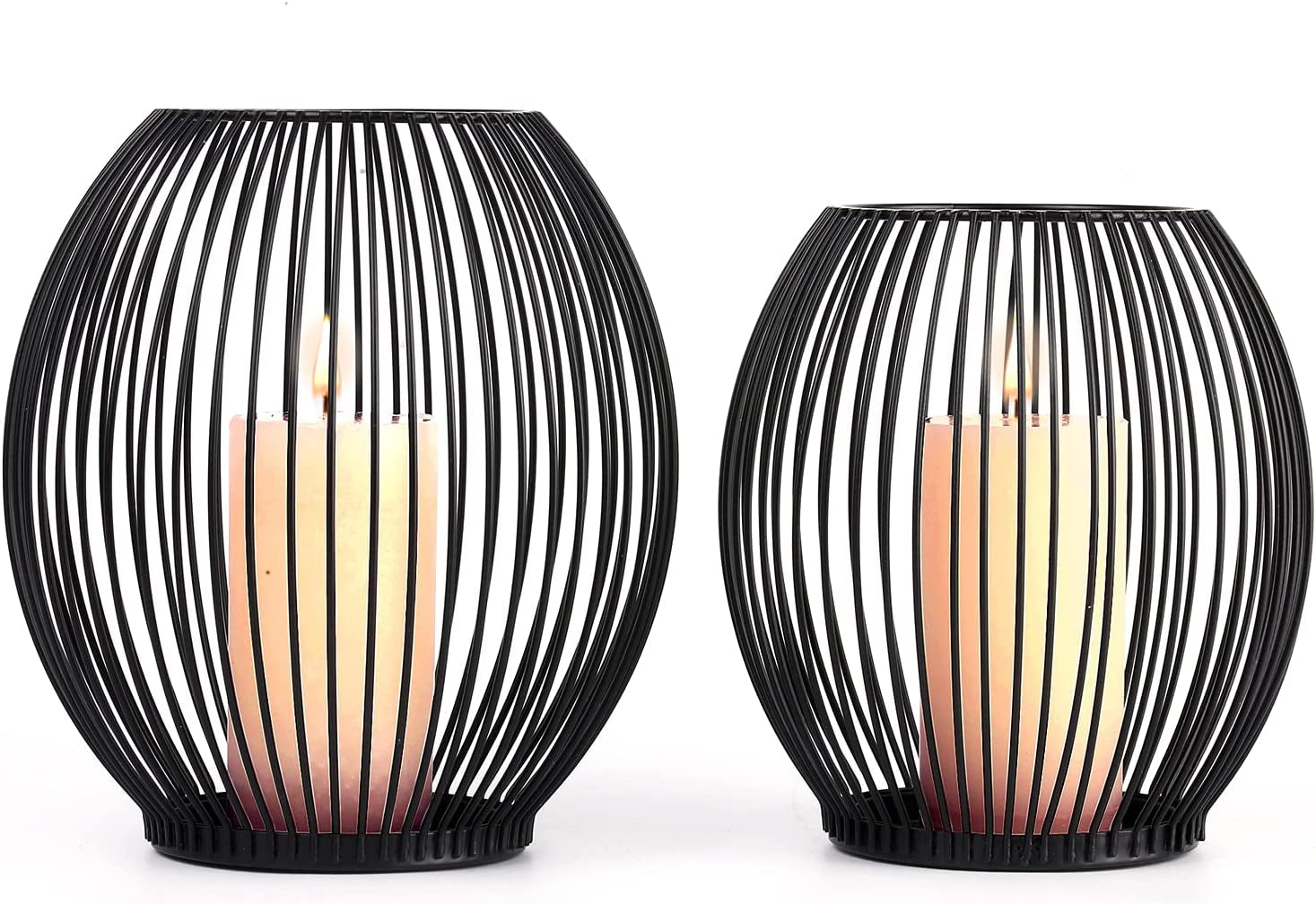 Outdoor Decorative Candle Holder Set - Black Wire Hurricane Holders for Pillar Candles - Elegant Centerpiece Accents