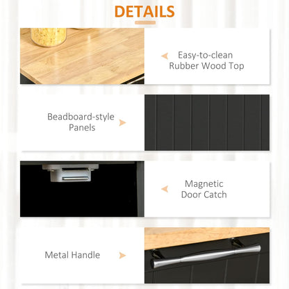  Rolling Kitchen Island Cart with Storage and Rubberwood Top