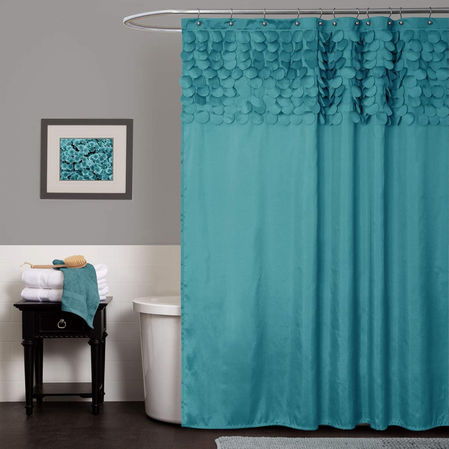 Lillian Shower Curtain | Textured Shimmer Circle Design Bathroom, 72” X 72”, Turquoise