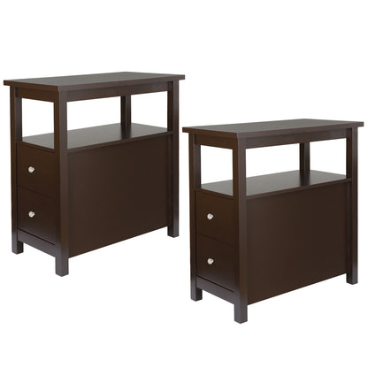 Set of 2 Narrow End Table W/2 Drawers Open Shelf Sofa Side Table for Living Room