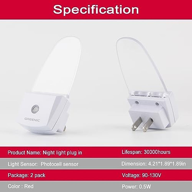 0.5W Plug in Light Sensor LED Red Night Light for Bedroom, Bathroom, Kitchen,