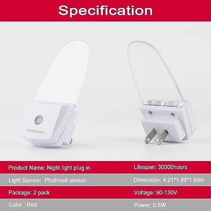 0.5W Plug in Light Sensor LED Red Night Light for Bedroom, Bathroom, Kitchen,
