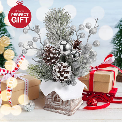 Miniature Silver Christmas Tree with Ornaments 