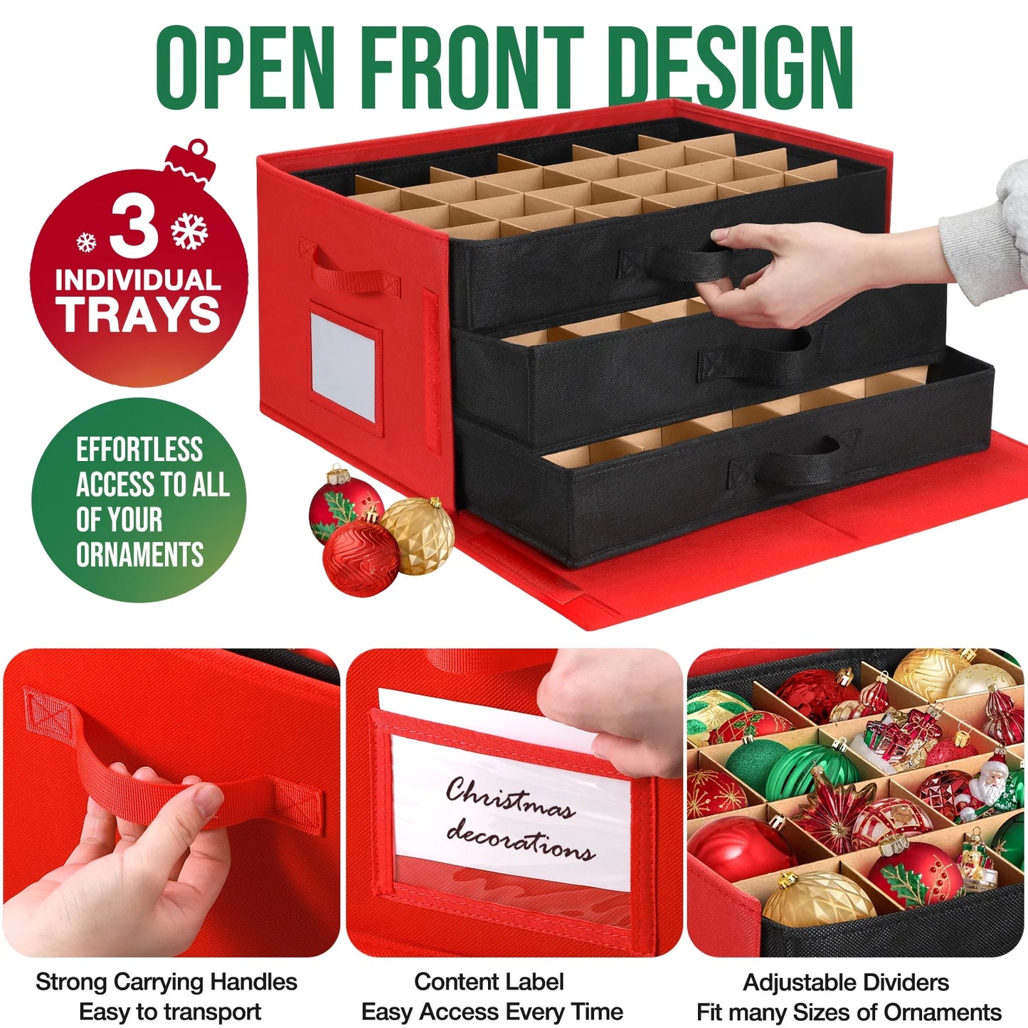 Premium Large Christmas Ornament Storage Box 