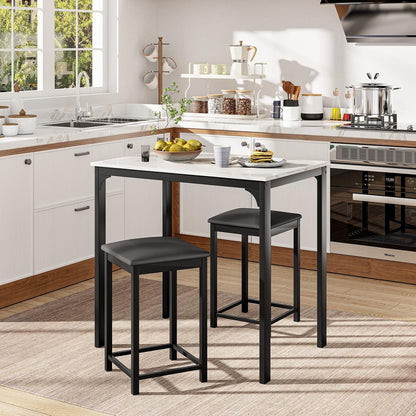 3-Piece Counter Height Dining Set for Two with Faux Marble Tabletop and Metal Frame, Ideal for Small Spaces and Apartments