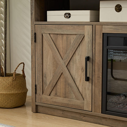 Farmhouse TV Stand with Electric Fireplace – Fits 65" TVs