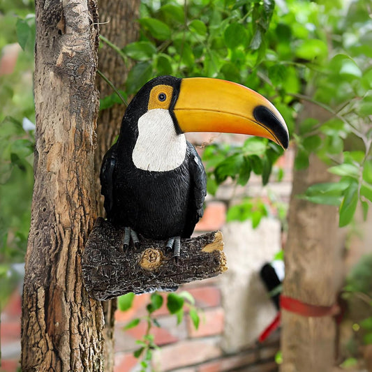 Toucan Tree Hugger Hanging Garden Statue - 11.4 Inch Multicolor Resin Tropical Bird Sculpture for Outdoor Spaces (Style 1)