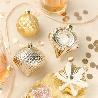 80-Ct Shatterproof Christmas Ornaments Set in White Gold for Tree Decoration