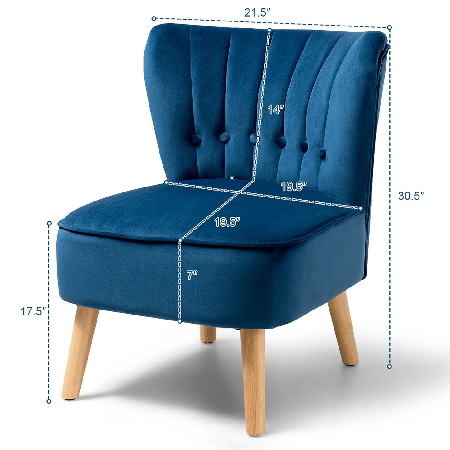 Tufted Blue Velvet Accent Chair — Armless