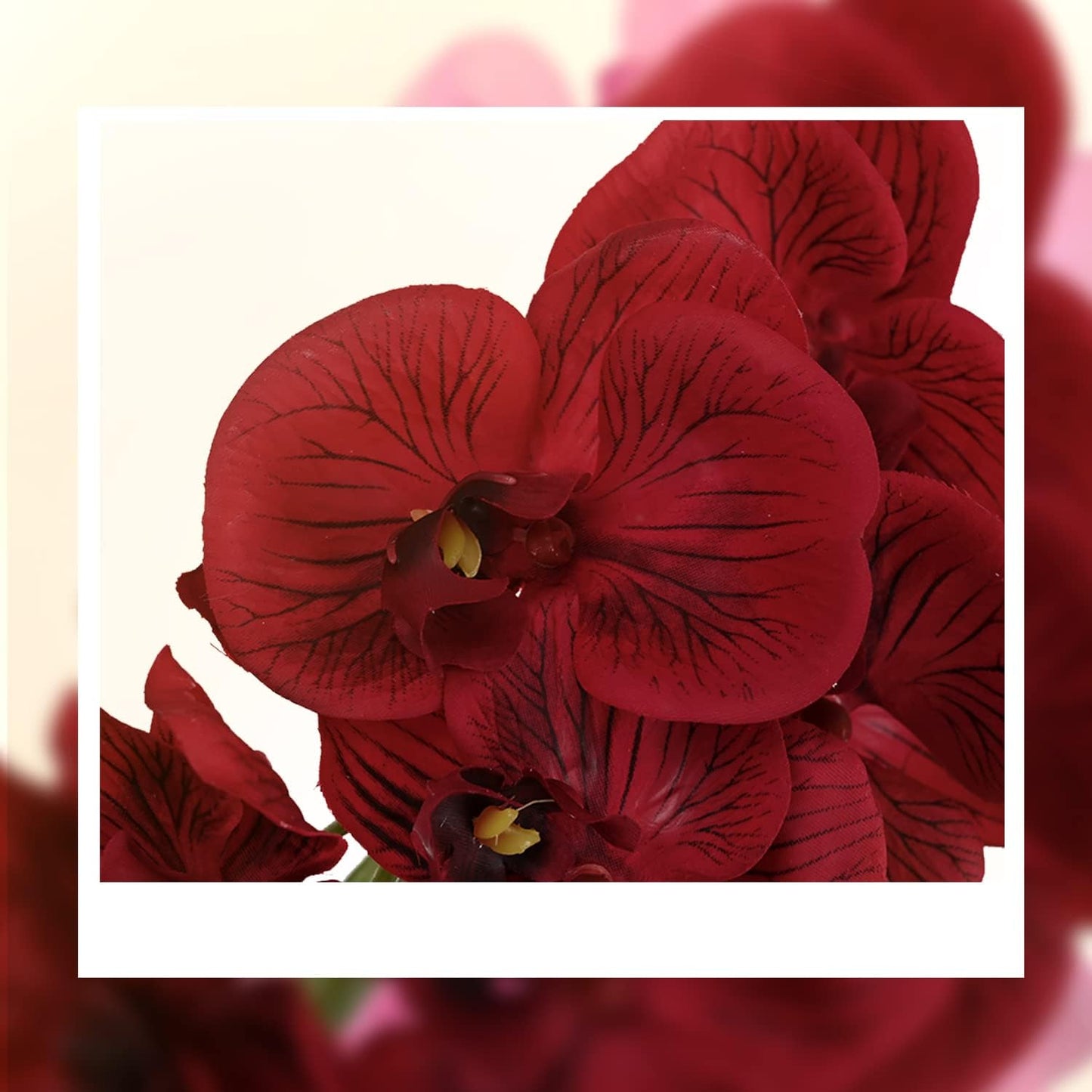 Artificial Red Orchid Plant - Burgundy Faux Flowers for Home Decor, Kitchen, Party, and Hotel Centerpieces - 17" Floral Arrangement