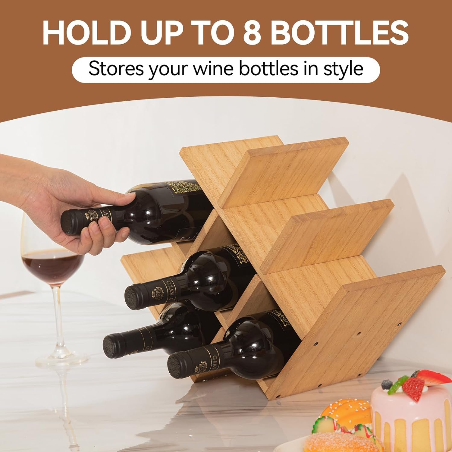 Natural Wood Wine Rack – 8-Bottle Stand & Display Shelf