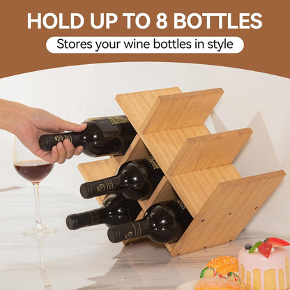 Natural Wood Wine Rack – 8-Bottle Stand & Display Shelf