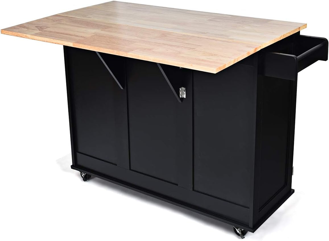 Kitchen Island Cart with Drop-Leaf Top and Storage