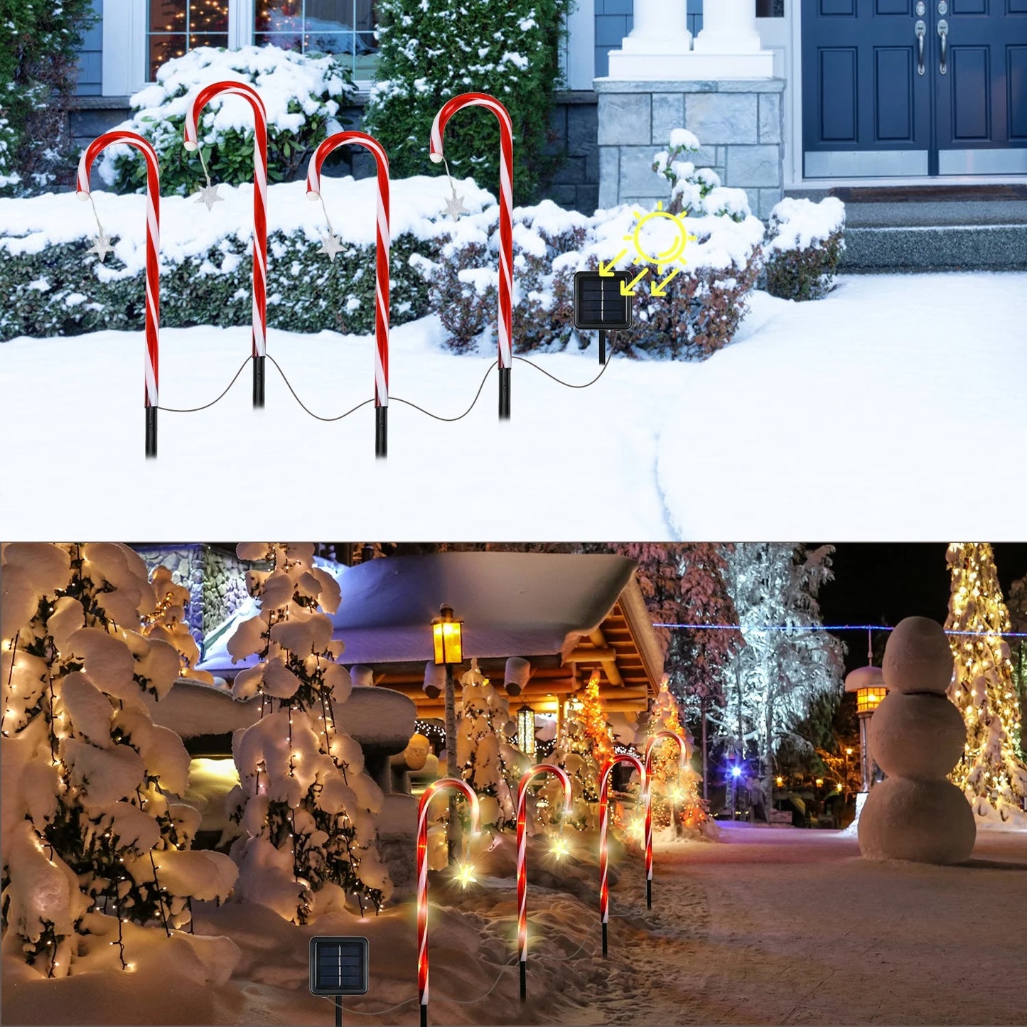 Solar-Powered Candy Cane Stake Lights - Set of 4 Outdoor Christmas Decorations for Pathway and Garden Holiday Decor