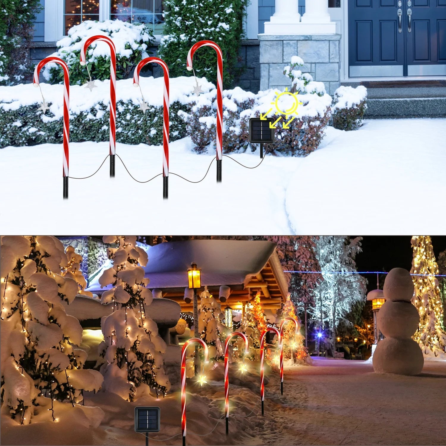 Solar-Powered Candy Cane Stake Lights - Set of 4 Outdoor Christmas Decorations for Pathway and Garden Holiday Decor