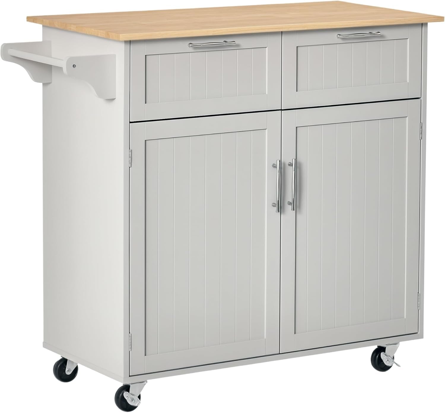  Rolling Kitchen Island Cart with Storage and Rubberwood Top
