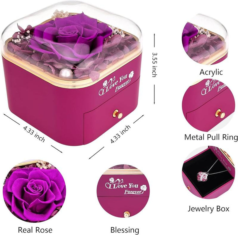 Elegant Preserved Rose Gift Set with Jewelry Box and Necklace - Ideal for Mother's Day,  Birthdays and Valentine's Day