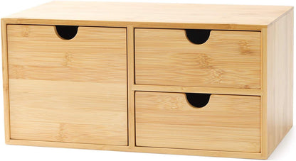 Bamboo Desk Drawer Organizer - Elegant Desktop Storage with 3 Drawers for Office, Home, and Vanity Supplies, No Assembly Needed