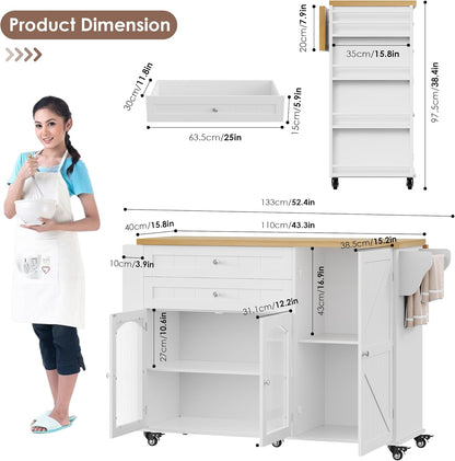 Elevate Your Kitchen Experience with the Stylish and Functional Rolling Kitchen Island - Complete with Storage, Wood Drop Leaf Countertop, and Convenient Wheels